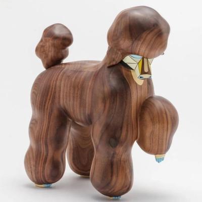 China Brown Wooden Dog Statues Sculptures With Beech Birch Mateiral for sale