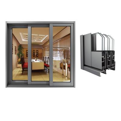 China Modern Sliding Door ATG80e Stacker Stip Thermally Powered Cut-Off Triple Track Aluminum Thermal Broken Double Glazed Sliding Door for sale