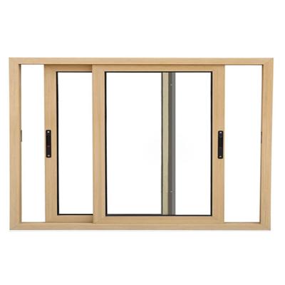 China Sliding Aluminum Alloy Wood Profile Window Sliding Finish Timber Grain Aluminum Glass Windows for sale