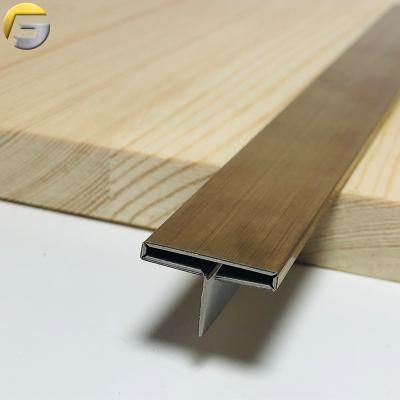 China V0317 Modern Hot Selling Hollow T Profile Brushed Titanium Gold Stainless Steel Tile Trim For Interior Decoration for sale