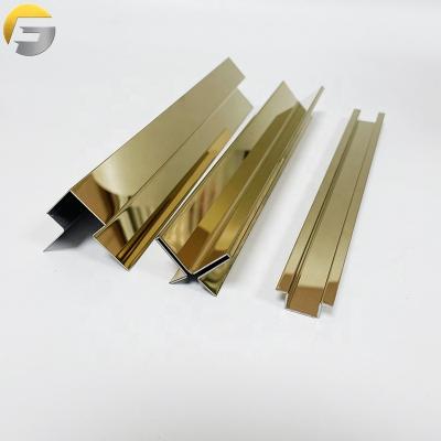 China Modern V0363 Easy Installation PVD Plated Titanium Gold Mirror Finish Villa Wall Panel Tile Trim Stainless Steel for sale