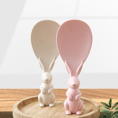 China Creative Viable Rabbit Three-dimensional Cute Non-stick Shovel Spoon Wheat Straw Rice Plastic Nonstick Rice Spoon for sale