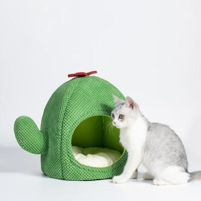 China Popular Indoor Cute Cactus Travel Hand Wash Cat Bed Plus Velvet Comfort Cat Nest Sleep Mat for sale