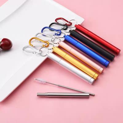 China Customized Viable Logo Reusable Drinking Metallic Steal Stainless Steel Metal Telescopic Straw for sale