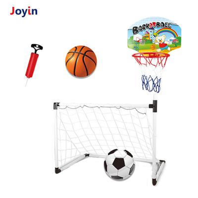 China Sports toy 2 in 1 kids basketball and soccer kits with soccer ball and pump included, backyard fun summer game for sale