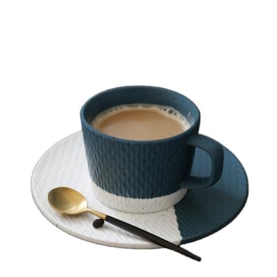 China Sustainable European Styles Irregular Mug With Handle Creative Mugs Cup And Saucer Set Ceramic Material Coffee Cup And Mugs for sale