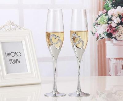 China New NEW 200-300ML Long Classic/Postmodern Wedding Champagne Wine Glasses Crystal Silver Plated Toasting Flutes Cup For Party Decoration Gifts for sale