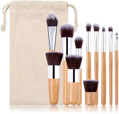 China Angular Blush 11 Handle Bamboo Set Makeup Brush Tool Portable Concealer Beauty Makeup Full Combination Send Bag Makeup Canvas Brush for sale