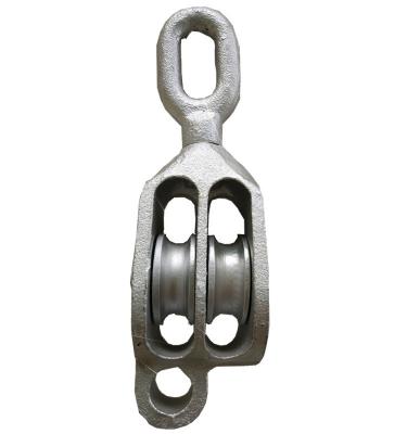 China EYE MALLEABLE IRON GALVENIZED - CAST IRON DOUBLE BLOCK PULLEY WITH EYE 3 TO 12 INCHES 10 TO 32MM DIA. OF ROPE for sale