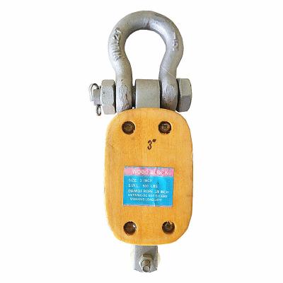 China WOODEN BLOCK REGULAR SINGLE PULLEY WITH 500-12000LBS HOOKUP 3-16 INCHES FOR ROPE for sale