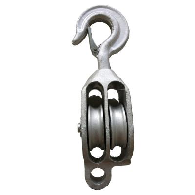 China Hook MALLEABLE IRON GALVENIZED - CAST IRON DOUBLE BLOCK PULLEY WITH HOOK 3 TO 10 INCHES 12 to 32MM DIA. OF ROPE for sale