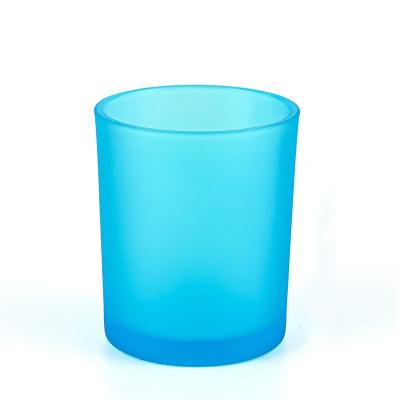 China Wholesale Popular Multi-Scenario Glass Jars Sky Blue Frosted Glass Candle Jars Votive Candle Jar Glass Vessel for sale