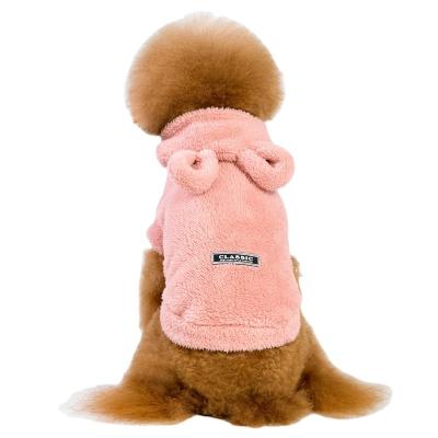 China Wholesale Bear Ears Amazon Autumn Winter New Dog Clothes Custom Logo Pet Fabrics Pet Clothes Solid Color Hooded Thick French Fighting Dog for sale