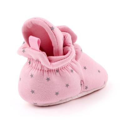 China Newborn Spring Autumn Pentagram Soft - ODM Baby Slippers OEM Soft Unique Baby Shoes Plush Slippers Star Printed Cotton Fabric Bottom Anti-skid for sale