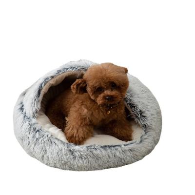 China OEM Detachable Deep Sleep Half Enclosed Pack Cat Litter Double-Function Plush Round Dog Kennel for sale