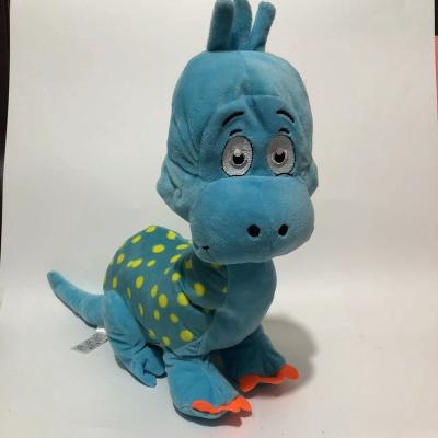 China Toy Stuffed Animal Short Velvet Kid's Eyes Custom Plush Gift Embroidered Soft Blue Print Stuffed Dinosuar Toy With Embroidered Big Eyes for sale