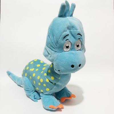 China Custom Calm Baby Eyes Embroidered Toy Blue Printing Plush Stuffed Dinosur Embroidered Animal Soft Toy for sale