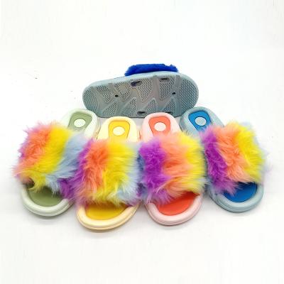 China Anti-slippery Design Trendy Stylish Plush Comfortable Fashion Rainbow Kids Girl Slippers for sale