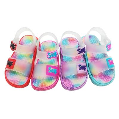 China Deodorization 2021 lovely rainbow little girl's beach flat sandals soft stylish unique children's shoes for sale