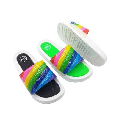 China 2021 Newest Design Rainbow Color Servo Steel Toe Slippers Custom Toe Summer Kids Slipper For Boys for sale