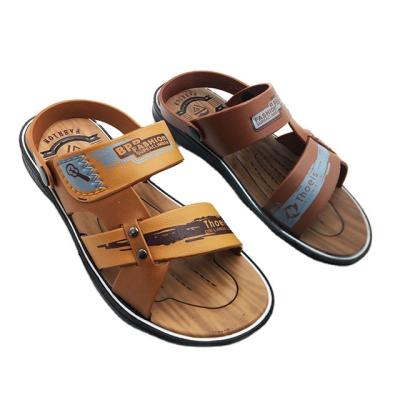 China Around Fashion 2020 Summer PVC Mens Brown Black Flat Leather Sandals For Men for sale