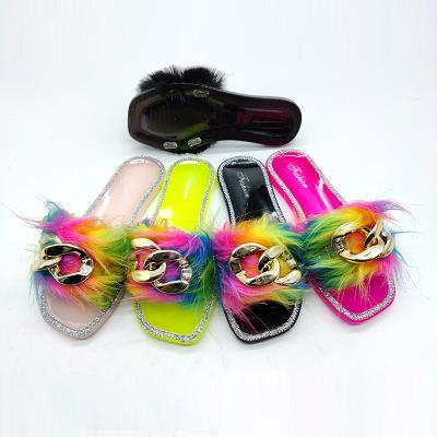 China Diamond Plush Style New Fashion Trend Fashion Jelly Shoes Chain Slippers Women for sale