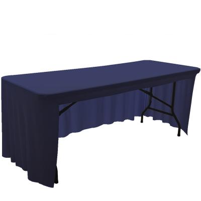 China 6 Ft Side Black Stretch Table Covers Polyester Spandex Disposable 3 Sides for sale