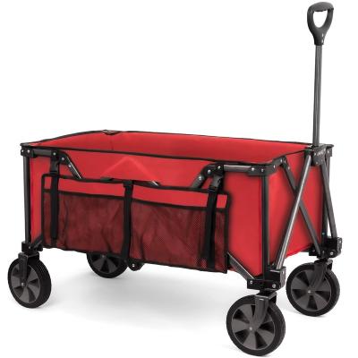 China Heavy Duty Adjustable Red Black Outdoor Beach Picnic Trolley Heavy Duty Collapsible Folding Camping Cart Utility Car Folding Camping Wagon for sale