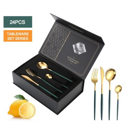 China Elegant Stainless Steel 24 Pcs Cutlery Set Mirrror Polish Portuguese Tableware for sale