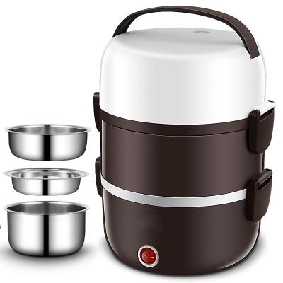 China 220V Portable Lunch Box Cooker Drei Schichten Edelstahl Dunkelbraun OEM zu verkaufen