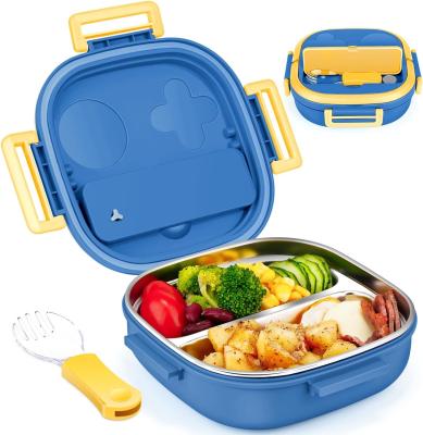 China Roestvrij staal metalen bento lunch box blauw kinder bento box met lepel Te koop