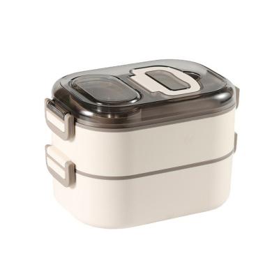 China Caja Bento de plástico PP de grado alimenticio y acero inoxidable de doble capa a prueba de fugas apilada en venta