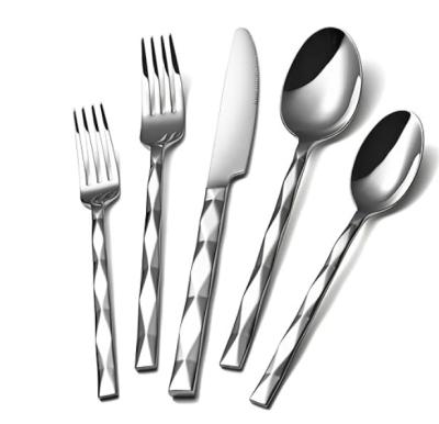 China Silverware Set Diamond Cut Pattern Stainless Steel Cutlery Set Mirror Polished Dishwasher Safe for sale