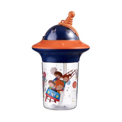 China Cartoon Motief Herbruikbare Plastic Straw Cup voor koude dranken Oranje 450ml Te koop