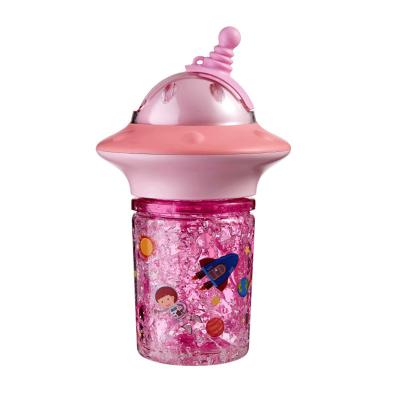 China Cartoon Themed Leak-Proof Water Bottles With Straw UFO Designs Pink for sale