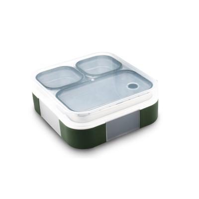 China Caja de comedor Bento de 3 compartimentos de acero inoxidable con cerradura rápida verde en venta