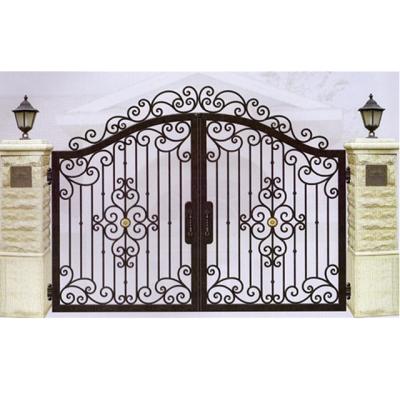 China Easily Assembled Modern Style Powder Coated Treatment Wrought Iron House Doors Designs for sale