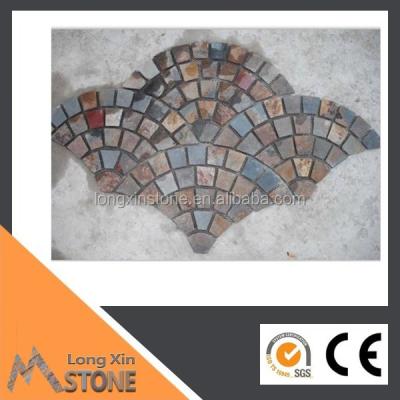 China Building Decor Material Fan-shaped Chipped Edge Slate Rustic Stone Outside Walkway Paving And Flooring Stone for sale