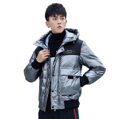 China Durable Winter Thick Hooded Shiny Fabric Keep Warm Casual Durable Down Stripper Windproof Jacket For Men for sale