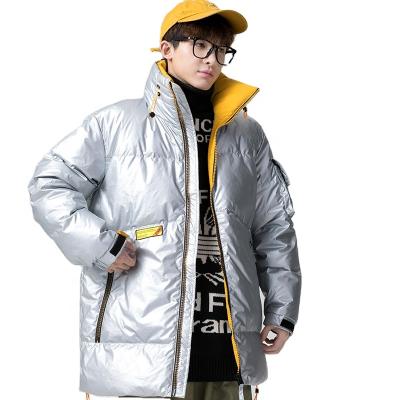 China OEM Color Mens Breathable Shiny Outdoor Wear Plus Size Padded Long Stand Collar Bubble Stripper Jacket for sale