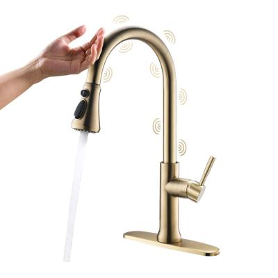 China FAPULLY Thermostatic Faucets Pull Out Sprayer Stainless Steel Gold Sink Touch Kitchen Faucet for sale