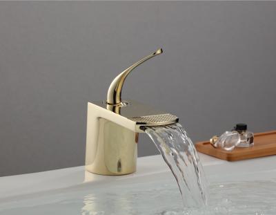 China Electric Faucets Fapully Bathroom Deck Mounted Modern Style Waterfall Faucet Gold Brushed Cold and Hot Waterfall Faucet Waterfall Faucet for sale