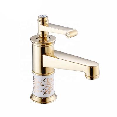 China Metered Faucets Single Handle Gold Brass Classic Bathroom Basin Faucets for sale