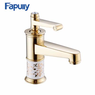 China Hot Selling High Quality Brass Electric Faucets Fapully Gold Basin Mixer Tap for sale