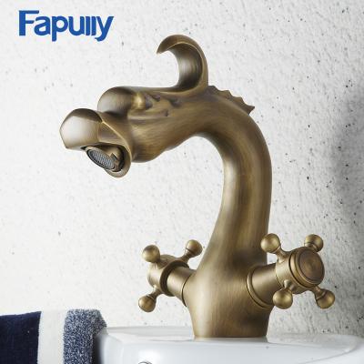 China Electric Antique Brass Dragon Statue Fapully Faucets Antique Bathroom Faucet for sale