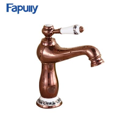 China Metered Faucets Fapully Bathroom Sink Faucet Sets Single Handle Rose Gold Basin Mixer Taps for sale