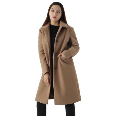 China New Design Women Long Cashmere Breathable Woolen Coat Single Button Korean Style Warm Breathable Winter Clothes Brown Cropped Woolen Coat For Ladies for sale