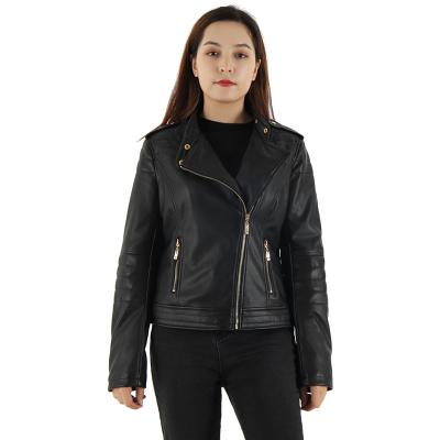 China Custom QUICK DRY Ladies PU Leather Zipper Waterproof PU Leather Jacket Ladies Black European American Style Washed Synthetic Leather Jacket for sale