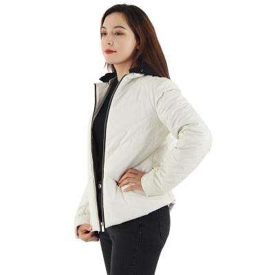 China Waterproof Lightweight Winter Jacket Ladies Warm Quilting Padded Zippers Pockets Waterproof Windproof Quilted Down Jackets White Hooded Coats for sale