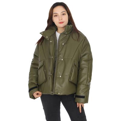 China Anti Wrinkle Ladies Fashion PU Faux Leather Jacket Ladies Motorcycle Winter Green Plus Pure PU Faux Leather Jacket Female Street Style cut for sale